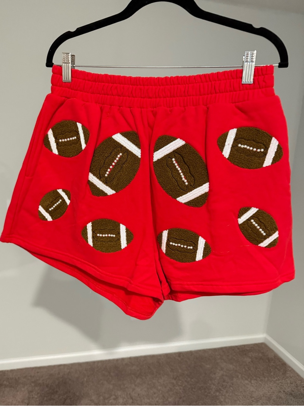 NWOT QOS Red Football Shorts